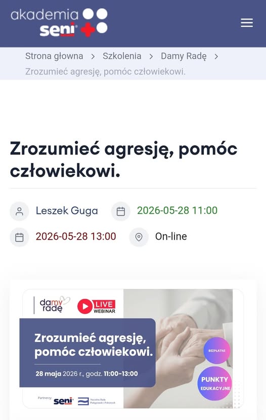 Po konferencji poświęconej opiece nad osobami starszymi nawiązaliśmy współpracę i z radością zachęcamy do korzystania ze szkoleń oraz webinarów prowadzonych w ramach projektu „Damy Radę”, m.in. przez Pana Leszka Gugę.